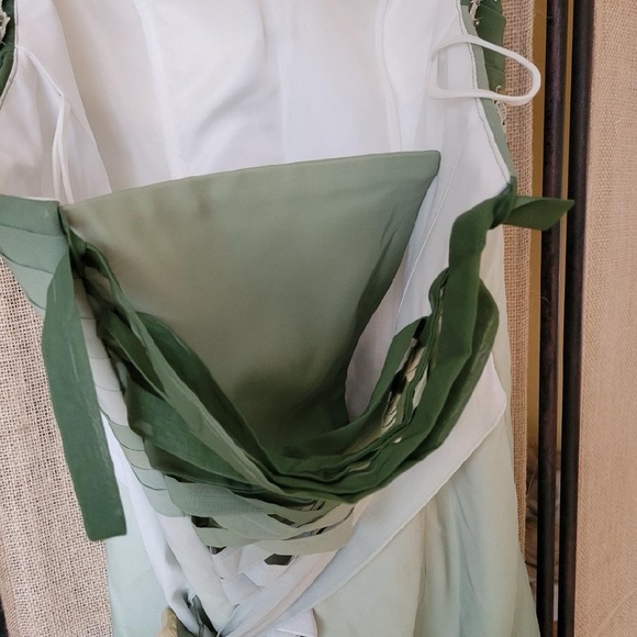 Fantasy Elves Victorian Prom Dress Wrap Cape Green Long Gown Lace Sequin Corset - Picture 13 of 15